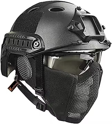 Taktiksel kask katlanabilir kulak koruması ile birleştirilmiş yarım yüz örgü maske ve cam seti