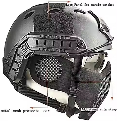 Taktiksel kask katlanabilir kulak koruması ile birleştirilmiş yarım yüz örgü maske ve cam seti